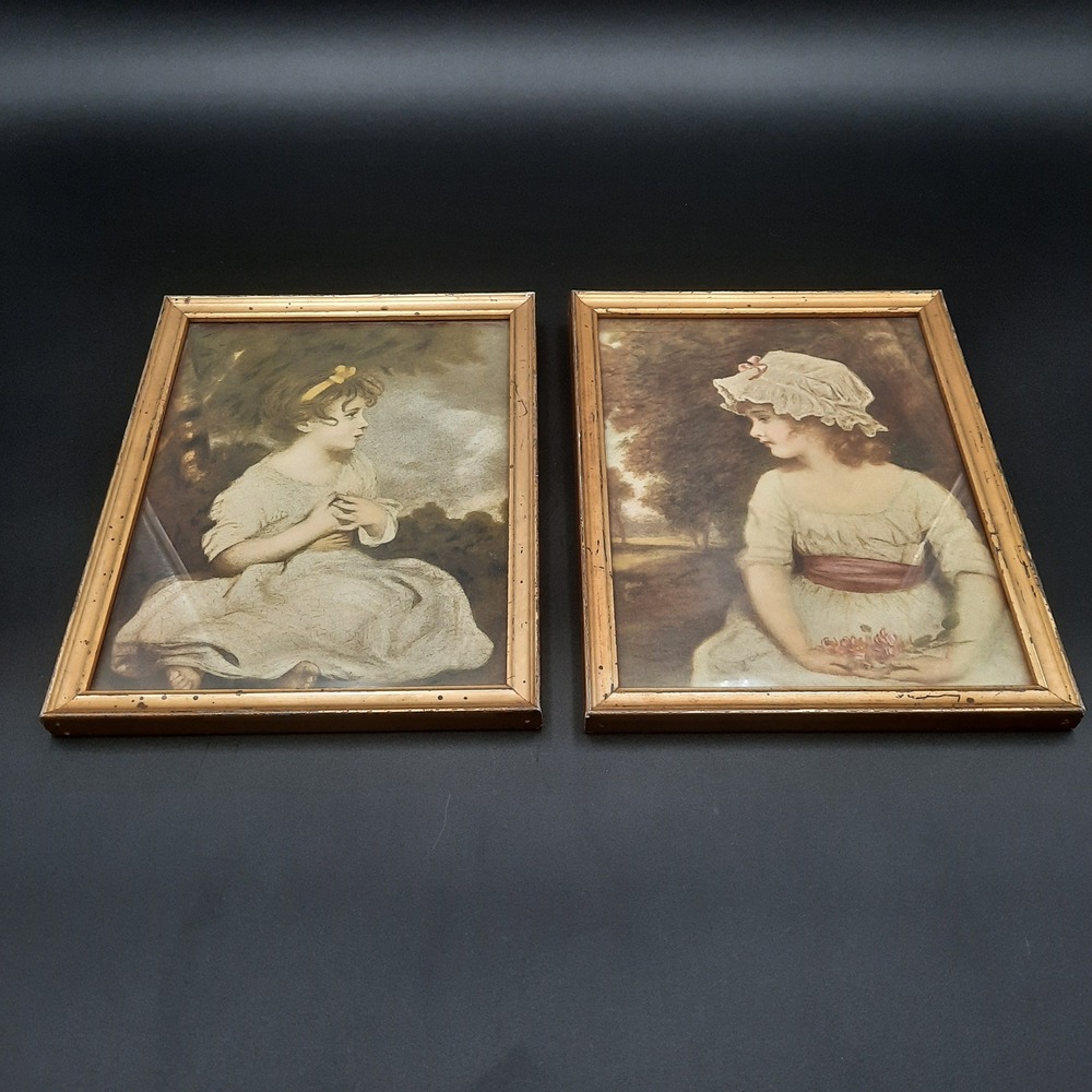 Antique Framed Prints of Girls F.D. Kinyon Duron South Dakota Mortuary Funeral